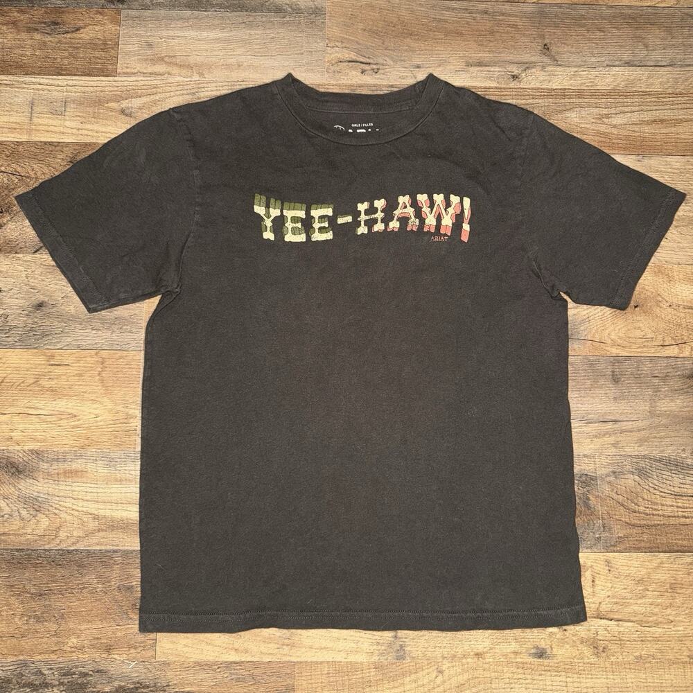 Ariat Girl's Short Sleeve Yeehaw Twist Graphic T-Shirt Brown Size Medium